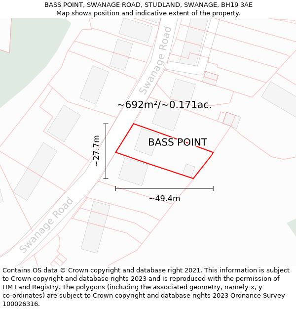 BASS POINT, SWANAGE ROAD, STUDLAND, SWANAGE, BH19 3AE: Plot and title map