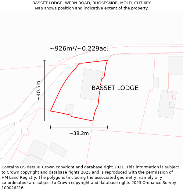 BASSET LODGE, WERN ROAD, RHOSESMOR, MOLD, CH7 6PY: Plot and title map