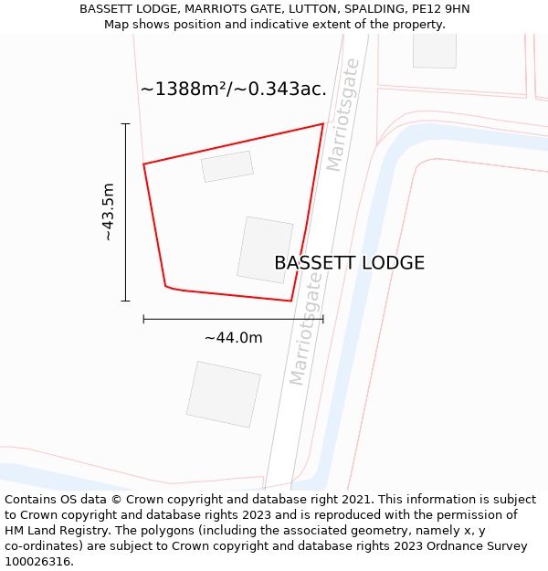 BASSETT LODGE, MARRIOTS GATE, LUTTON, SPALDING, PE12 9HN: Plot and title map