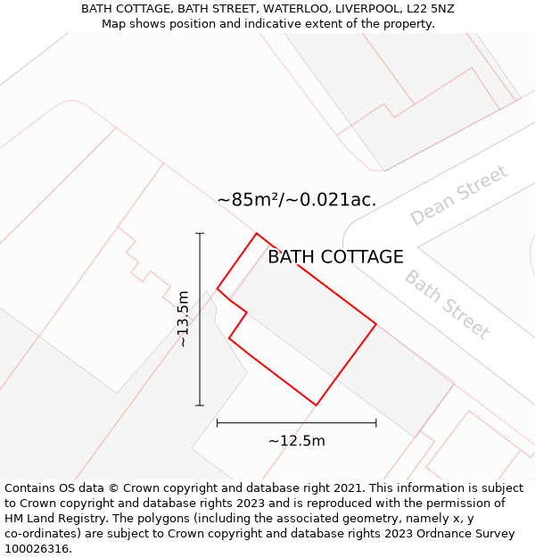 BATH COTTAGE, BATH STREET, WATERLOO, LIVERPOOL, L22 5NZ: Plot and title map