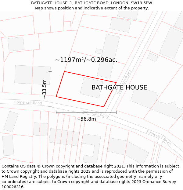 BATHGATE HOUSE, 1, BATHGATE ROAD, LONDON, SW19 5PW: Plot and title map