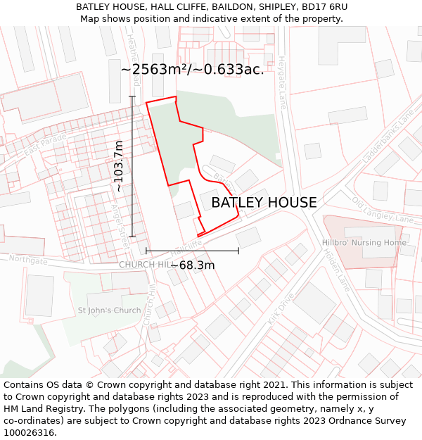 BATLEY HOUSE, HALL CLIFFE, BAILDON, SHIPLEY, BD17 6RU: Plot and title map