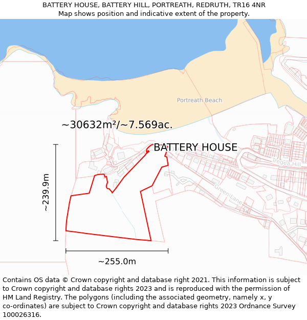 BATTERY HOUSE, BATTERY HILL, PORTREATH, REDRUTH, TR16 4NR: Plot and title map