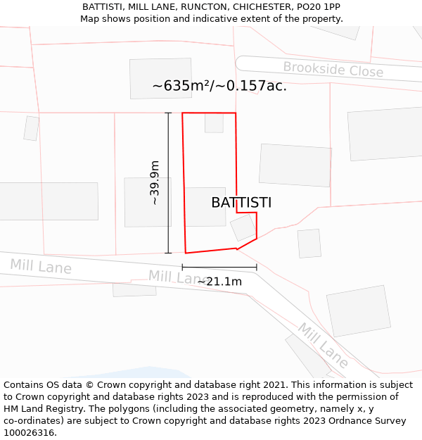 BATTISTI, MILL LANE, RUNCTON, CHICHESTER, PO20 1PP: Plot and title map