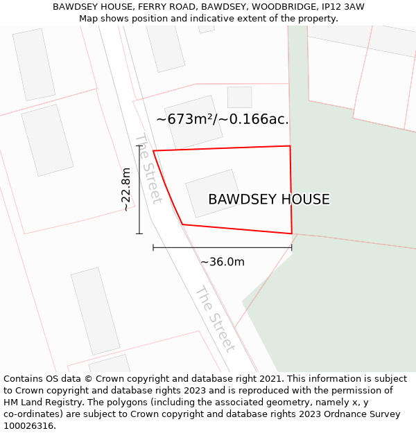 BAWDSEY HOUSE, FERRY ROAD, BAWDSEY, WOODBRIDGE, IP12 3AW: Plot and title map