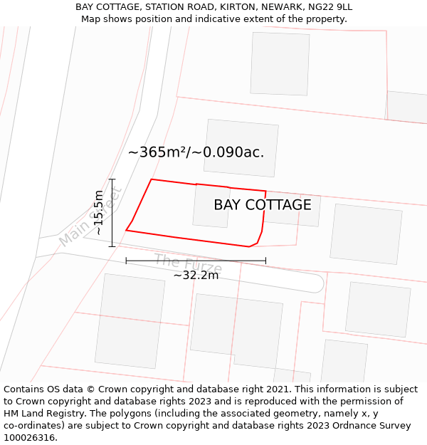 BAY COTTAGE, STATION ROAD, KIRTON, NEWARK, NG22 9LL: Plot and title map