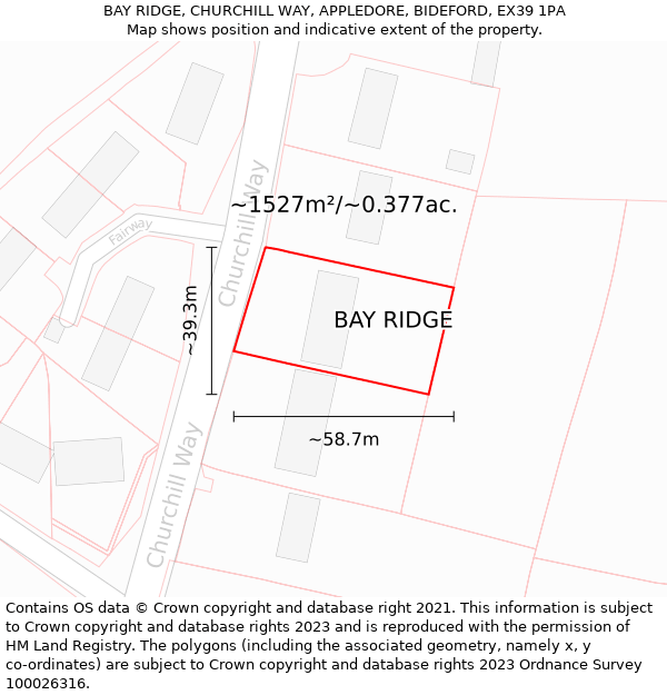 BAY RIDGE, CHURCHILL WAY, APPLEDORE, BIDEFORD, EX39 1PA: Plot and title map