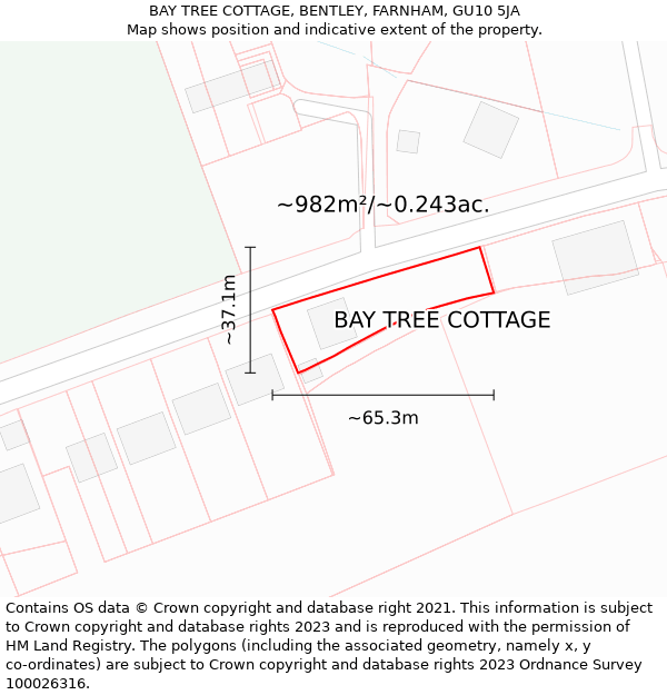 BAY TREE COTTAGE, BENTLEY, FARNHAM, GU10 5JA: Plot and title map