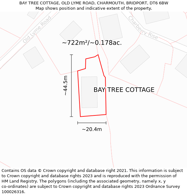 BAY TREE COTTAGE, OLD LYME ROAD, CHARMOUTH, BRIDPORT, DT6 6BW: Plot and title map