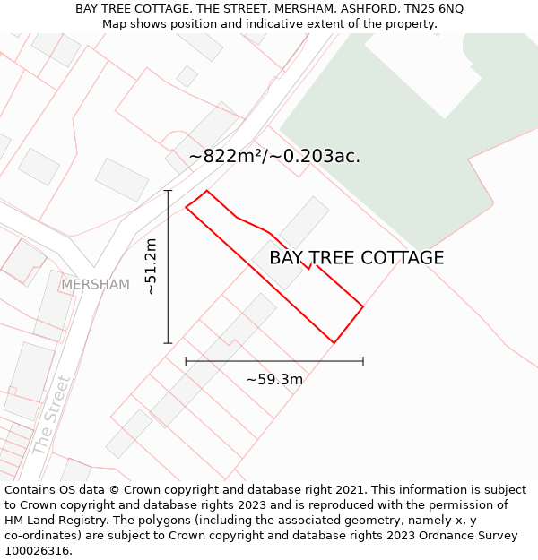 BAY TREE COTTAGE, THE STREET, MERSHAM, ASHFORD, TN25 6NQ: Plot and title map