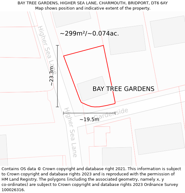 BAY TREE GARDENS, HIGHER SEA LANE, CHARMOUTH, BRIDPORT, DT6 6AY: Plot and title map