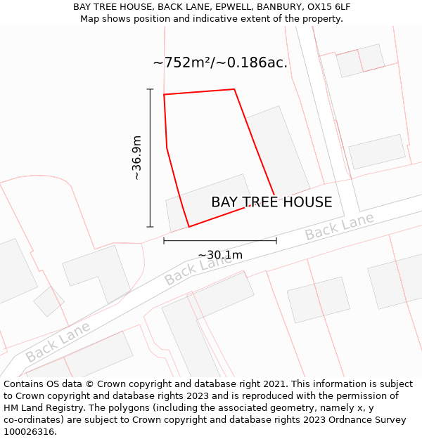 BAY TREE HOUSE, BACK LANE, EPWELL, BANBURY, OX15 6LF: Plot and title map