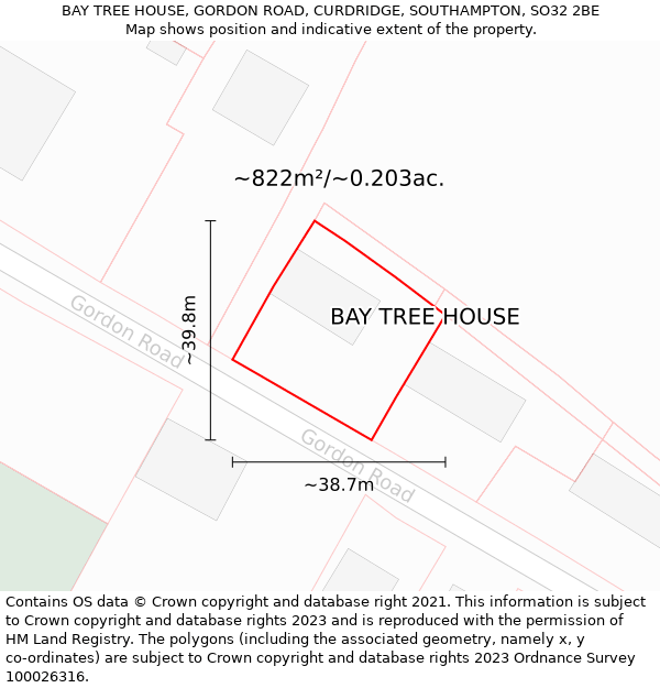 BAY TREE HOUSE, GORDON ROAD, CURDRIDGE, SOUTHAMPTON, SO32 2BE: Plot and title map