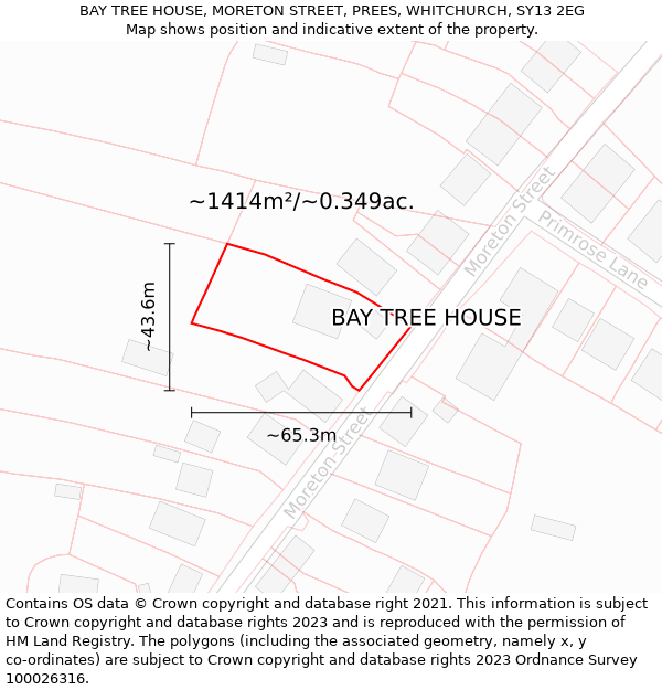BAY TREE HOUSE, MORETON STREET, PREES, WHITCHURCH, SY13 2EG: Plot and title map