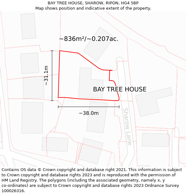 BAY TREE HOUSE, SHAROW, RIPON, HG4 5BP: Plot and title map