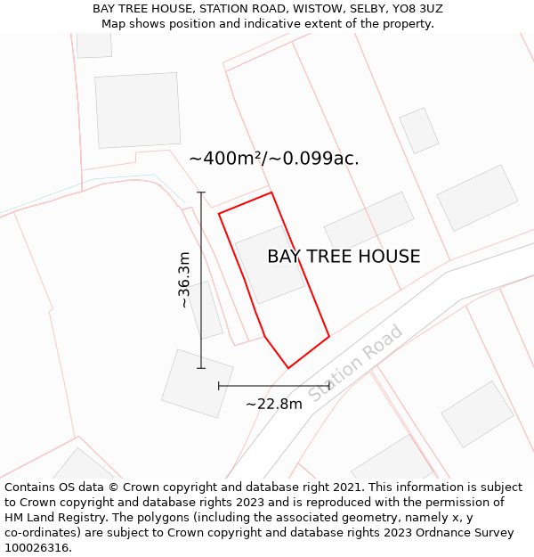 BAY TREE HOUSE, STATION ROAD, WISTOW, SELBY, YO8 3UZ: Plot and title map
