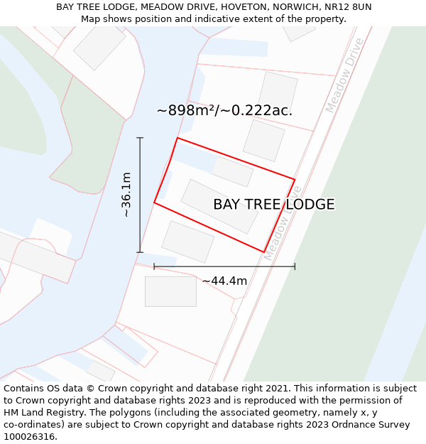 BAY TREE LODGE, MEADOW DRIVE, HOVETON, NORWICH, NR12 8UN: Plot and title map