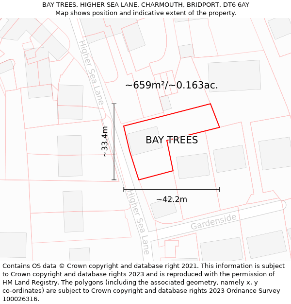 BAY TREES, HIGHER SEA LANE, CHARMOUTH, BRIDPORT, DT6 6AY: Plot and title map