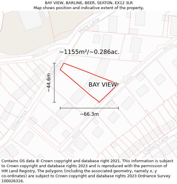 BAY VIEW, BARLINE, BEER, SEATON, EX12 3LR: Plot and title map