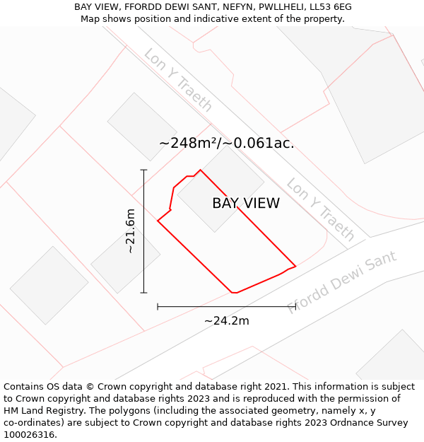 BAY VIEW, FFORDD DEWI SANT, NEFYN, PWLLHELI, LL53 6EG: Plot and title map