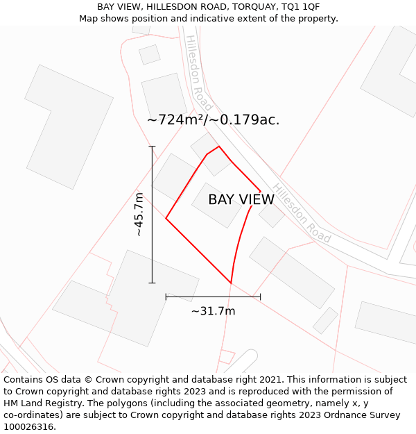 BAY VIEW, HILLESDON ROAD, TORQUAY, TQ1 1QF: Plot and title map