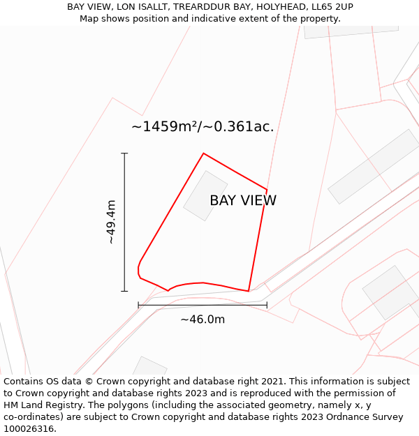 BAY VIEW, LON ISALLT, TREARDDUR BAY, HOLYHEAD, LL65 2UP: Plot and title map