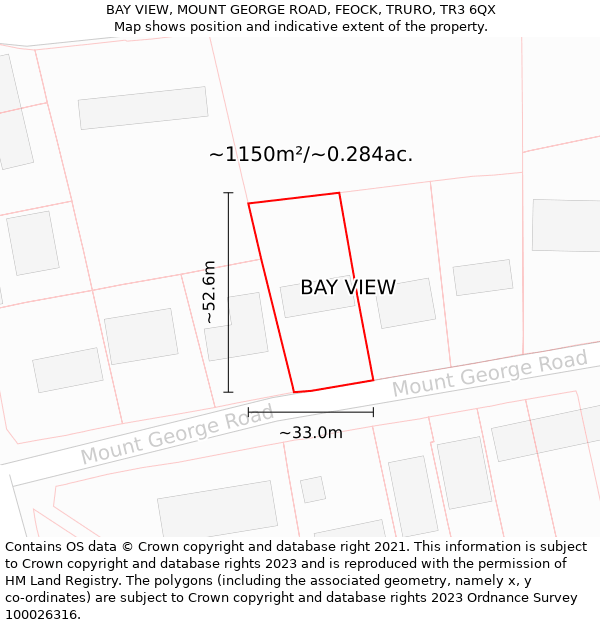 BAY VIEW, MOUNT GEORGE ROAD, FEOCK, TRURO, TR3 6QX: Plot and title map