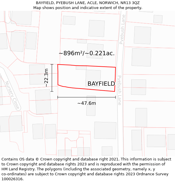 BAYFIELD, PYEBUSH LANE, ACLE, NORWICH, NR13 3QZ: Plot and title map