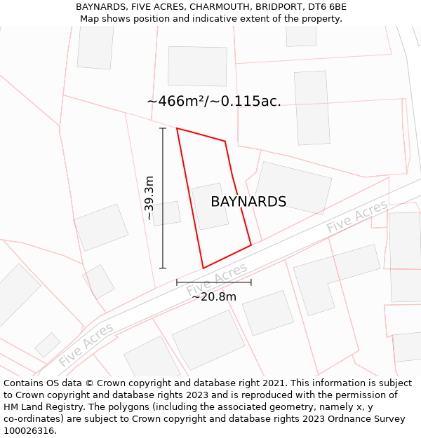 BAYNARDS, FIVE ACRES, CHARMOUTH, BRIDPORT, DT6 6BE: Plot and title map