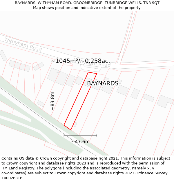 BAYNARDS, WITHYHAM ROAD, GROOMBRIDGE, TUNBRIDGE WELLS, TN3 9QT: Plot and title map