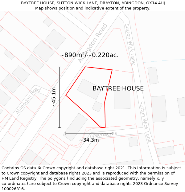 BAYTREE HOUSE, SUTTON WICK LANE, DRAYTON, ABINGDON, OX14 4HJ: Plot and title map