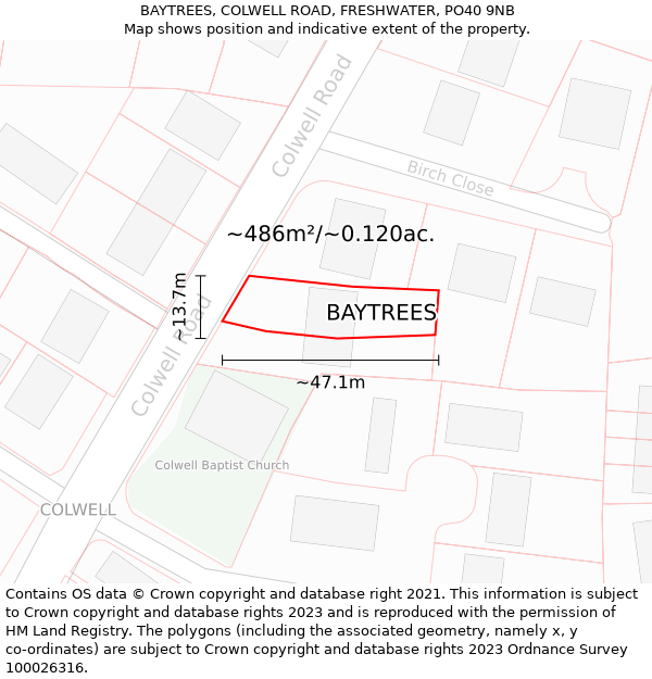 BAYTREES, COLWELL ROAD, FRESHWATER, PO40 9NB: Plot and title map