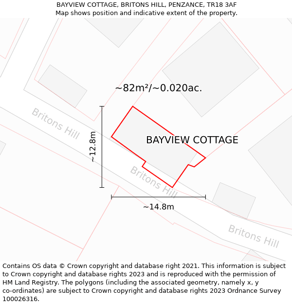 BAYVIEW COTTAGE, BRITONS HILL, PENZANCE, TR18 3AF: Plot and title map