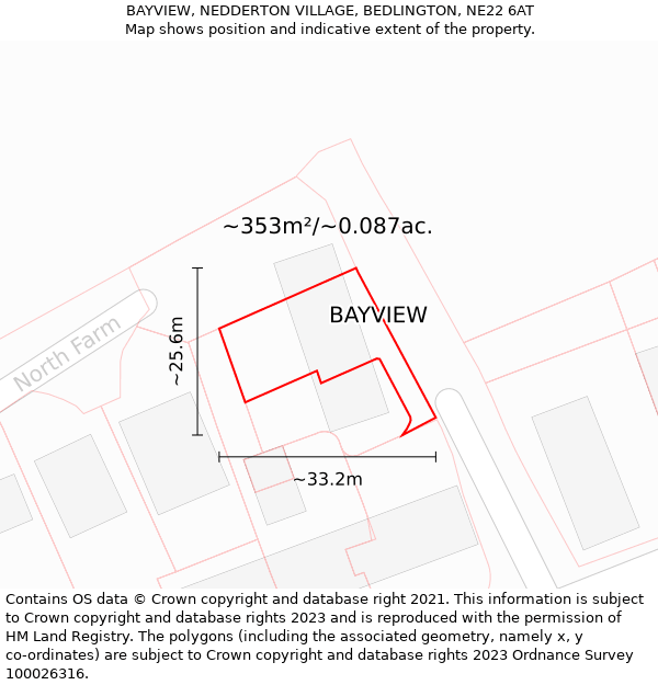 BAYVIEW, NEDDERTON VILLAGE, BEDLINGTON, NE22 6AT: Plot and title map