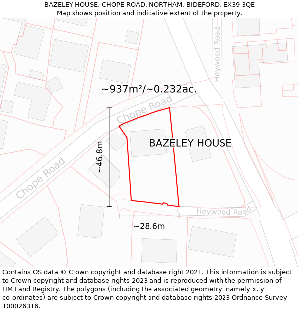 BAZELEY HOUSE, CHOPE ROAD, NORTHAM, BIDEFORD, EX39 3QE: Plot and title map