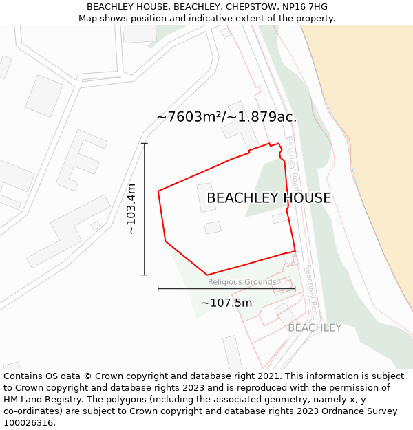 BEACHLEY HOUSE, BEACHLEY, CHEPSTOW, NP16 7HG: Plot and title map