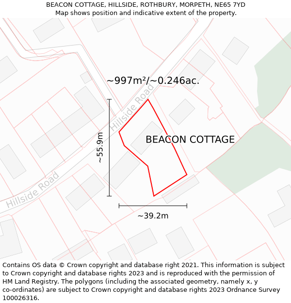 BEACON COTTAGE, HILLSIDE, ROTHBURY, MORPETH, NE65 7YD: Plot and title map