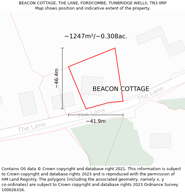 BEACON COTTAGE, THE LANE, FORDCOMBE, TUNBRIDGE WELLS, TN3 0RP: Plot and title map