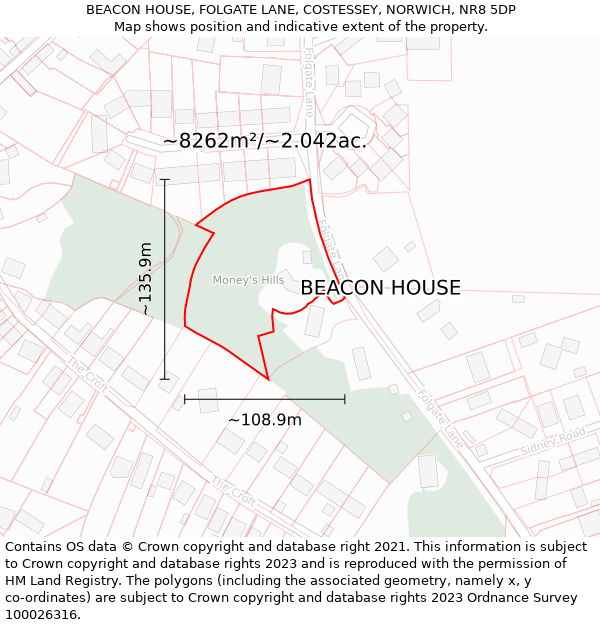 BEACON HOUSE, FOLGATE LANE, COSTESSEY, NORWICH, NR8 5DP: Plot and title map