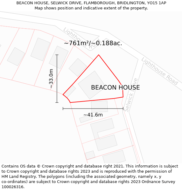 BEACON HOUSE, SELWICK DRIVE, FLAMBOROUGH, BRIDLINGTON, YO15 1AP: Plot and title map