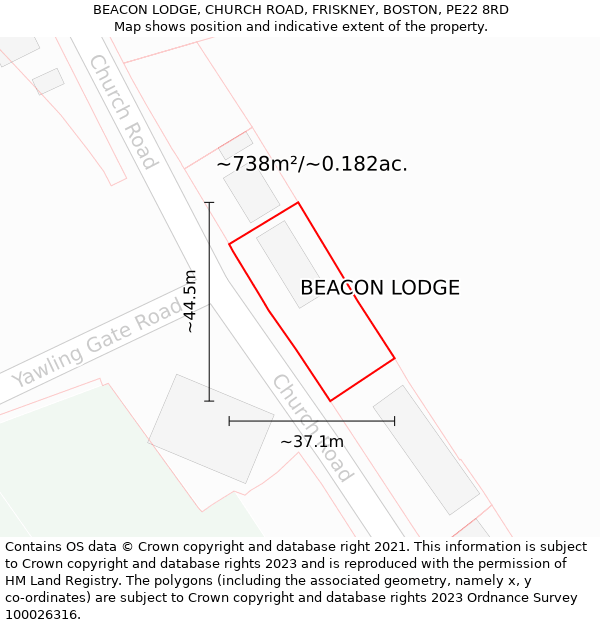 BEACON LODGE, CHURCH ROAD, FRISKNEY, BOSTON, PE22 8RD: Plot and title map