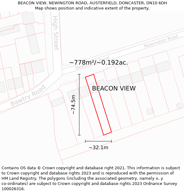 BEACON VIEW, NEWINGTON ROAD, AUSTERFIELD, DONCASTER, DN10 6DH: Plot and title map