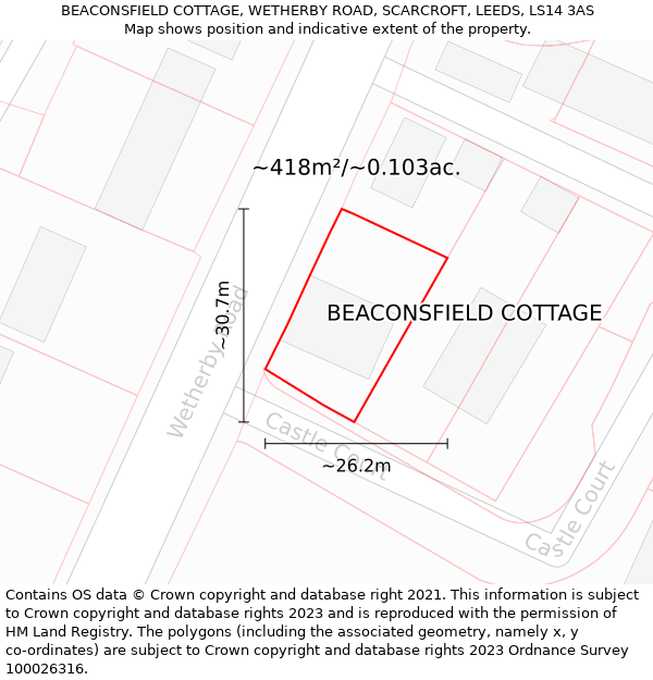 BEACONSFIELD COTTAGE, WETHERBY ROAD, SCARCROFT, LEEDS, LS14 3AS: Plot and title map