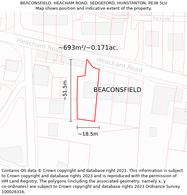 BEACONSFIELD, HEACHAM ROAD, SEDGEFORD, HUNSTANTON, PE36 5LU: Plot and title map