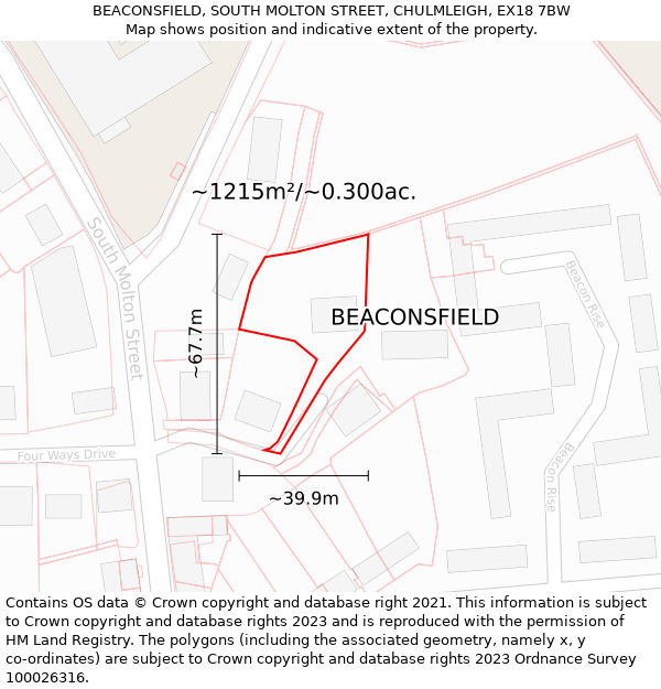 BEACONSFIELD, SOUTH MOLTON STREET, CHULMLEIGH, EX18 7BW: Plot and title map