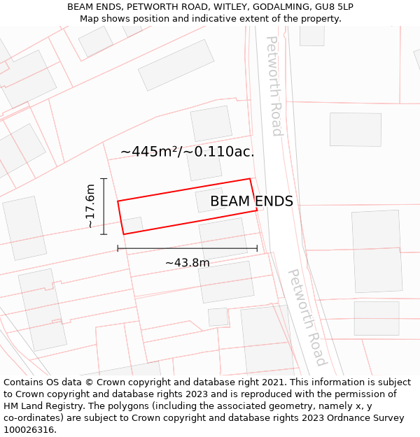 BEAM ENDS, PETWORTH ROAD, WITLEY, GODALMING, GU8 5LP: Plot and title map