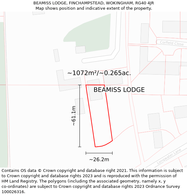 BEAMISS LODGE, FINCHAMPSTEAD, WOKINGHAM, RG40 4JR: Plot and title map