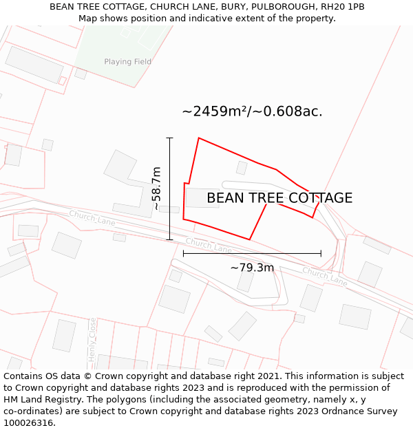 BEAN TREE COTTAGE, CHURCH LANE, BURY, PULBOROUGH, RH20 1PB: Plot and title map