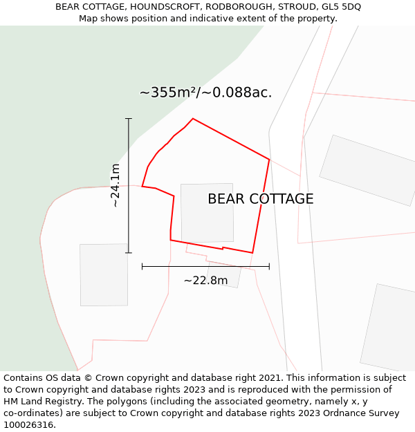 BEAR COTTAGE, HOUNDSCROFT, RODBOROUGH, STROUD, GL5 5DQ: Plot and title map