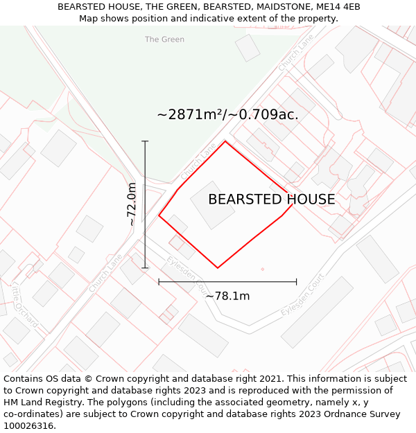 BEARSTED HOUSE, THE GREEN, BEARSTED, MAIDSTONE, ME14 4EB: Plot and title map